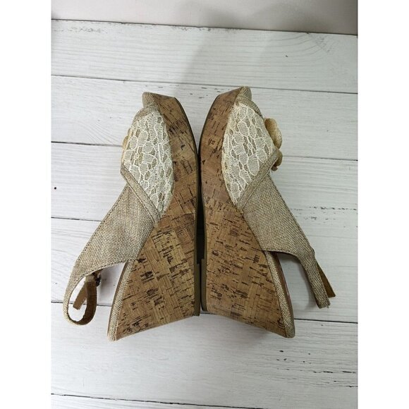 Pop Kalie Brown Floral cork wedge sandal shoes y2k Size 10M - Picture 8 of 15